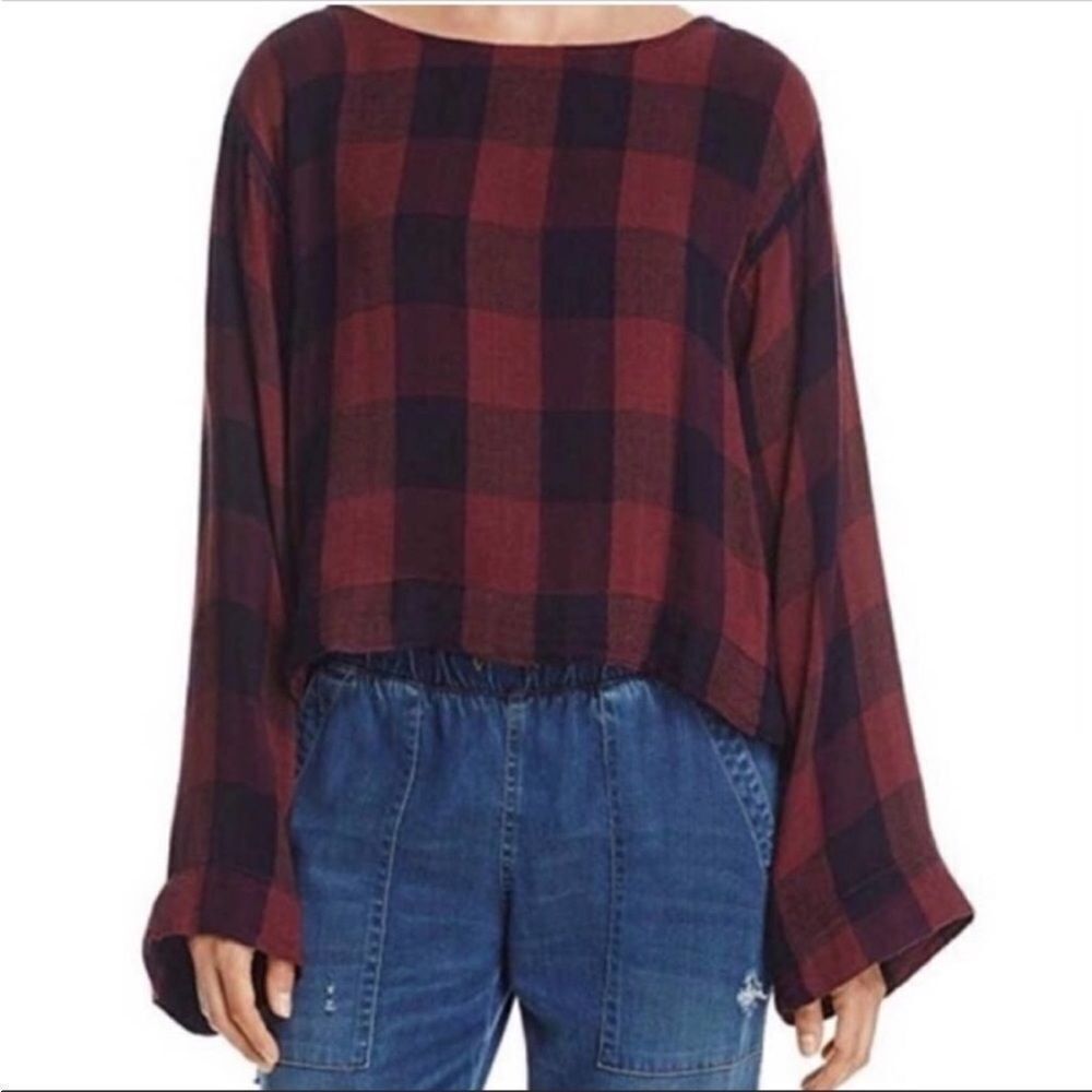 ANTHROPOLOGIE | CLOTH & STONE Buffalo Plaid Cropped Tie Back Top Women’s Size S
